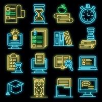 Preparation for exams icons set vector neon