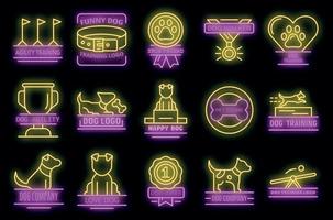 Dog training icons set vector neon