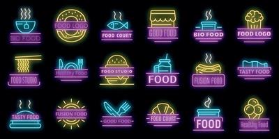 Food courts breakfast logo set vector neon