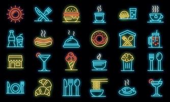 Food courts icons set vector neon