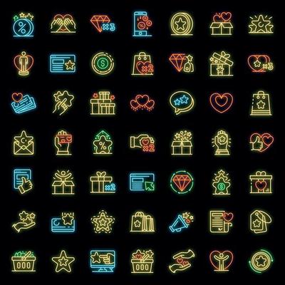 Loyalty program icons set vector neon