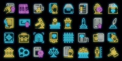 Legislation icons set vector neon