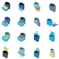 Washing jeans icons set, isometric style vector