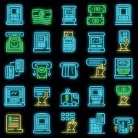 Atm machine icons set vector neon