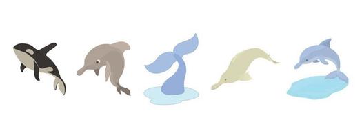 Sea mammals icon set, cartoon style vector