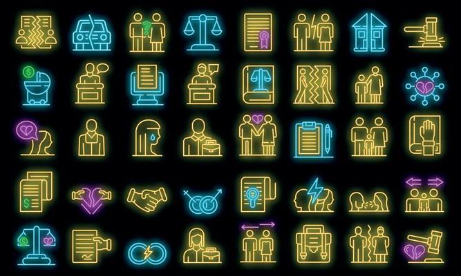 Divorce icons set vector neon