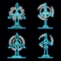 Wind turbine icons set vector neon