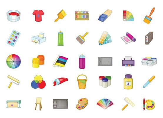 Paint icon set, cartoon style