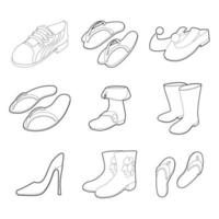 conjunto de iconos de zapatos, estilo de contorno vector