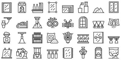 Glass production icons set outline vector. Raw manufacturing