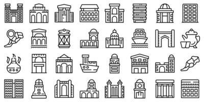 Casablanca icons set outline vector. City skyline vector