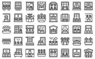 Garden on a windowsill icons set outline vector. Apartment blossom vector