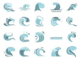 Wave icon set, flat style vector