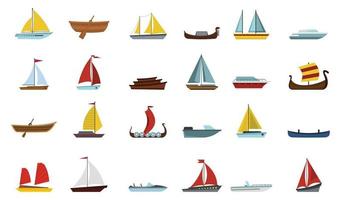 Boat icon set, flat style vector