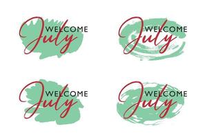 Hand drawn hello july with brush stroke background vector