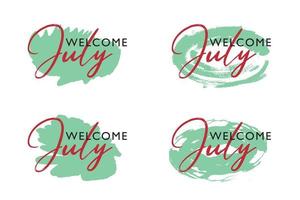 Hand drawn hello july with brush stroke background vector