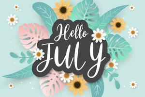 Hello july greetings with soft background design vector