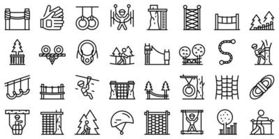 Rope park icons set outline vector. Walk adult vector