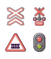 Road sign icon set, cartoon style vector