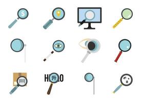 Magnify glass icon set, flat style vector