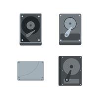 Hard disk icon set, flat style vector