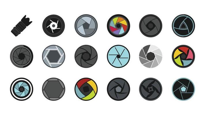 Shutter icon set, flat style