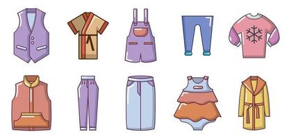 Clothes icon set, cartoon style vector