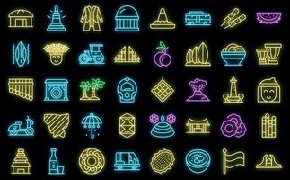 Jakarta icons set outline vector. Architecture building vector neon