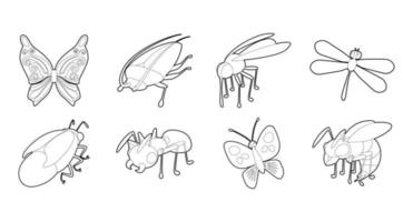 conjunto de iconos de insectos, estilo de esquema vector