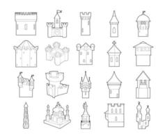 Castle icon set, outline style vector