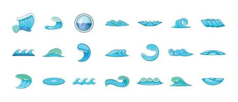 conjunto de iconos de onda, estilo de dibujos animados