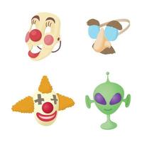 Clown mask icon set, cartoon style vector