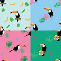 Toucan parrot pattern set, flat style vector