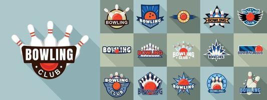 Bowling logo set, flat style vector