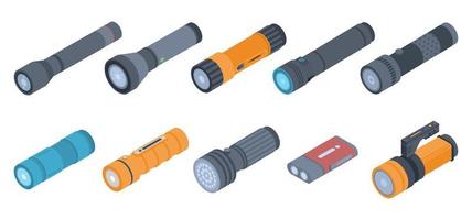 Flashlight icons set, isometric style vector