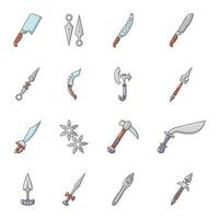 Steel arms items icons set, cartoon style vector