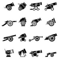 Cannon retro icons set, simple style vector