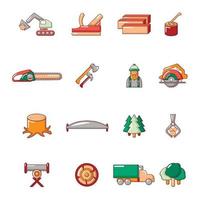 Timber industry icons set, cartoon style vector