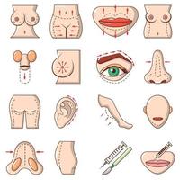 Conjunto de iconos de partes del cuerpo, estilo de dibujos animados