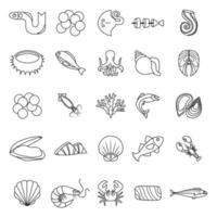 Seafood fish ocean icons set, outline style vector