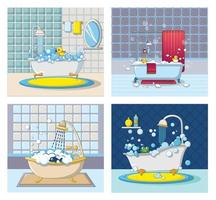 Bathtub foam banner concept set, cartoon style vector