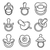 Pacifier icons set, outline style vector