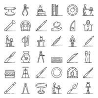 Potters wheel icons set, outline style vector