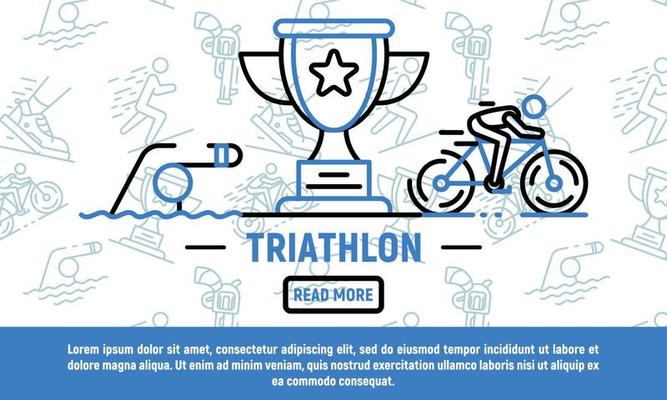 Sport triathlon banner, outline style