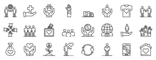 Volunteering icons set, outline style vector