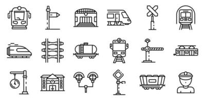 Railway station icons set, outline style vector