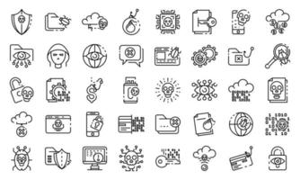 Cyber attack icons set, outline style vector