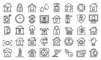 Smart home icons set, outline style vector