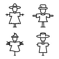 Scarecrow icons set, outline style vector