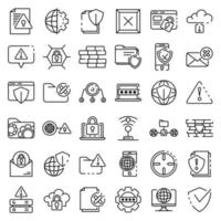 Firewall icons set, outline style vector